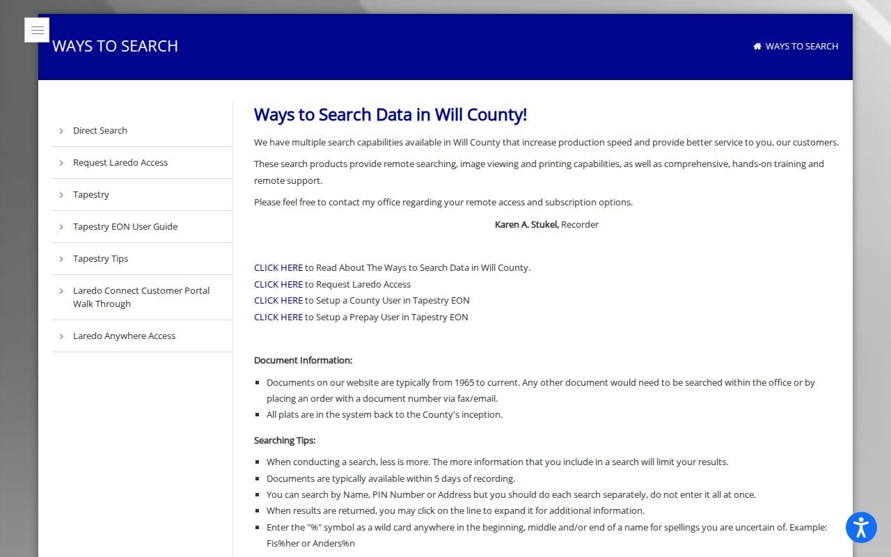 Tinley Park street directory options at Will County Recorder