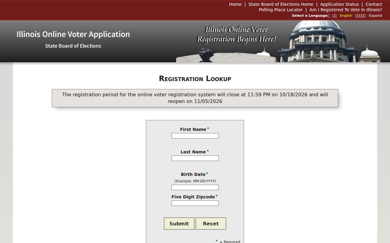 Illinois voter registration lookup used after Tinley Park ZIP and address checks