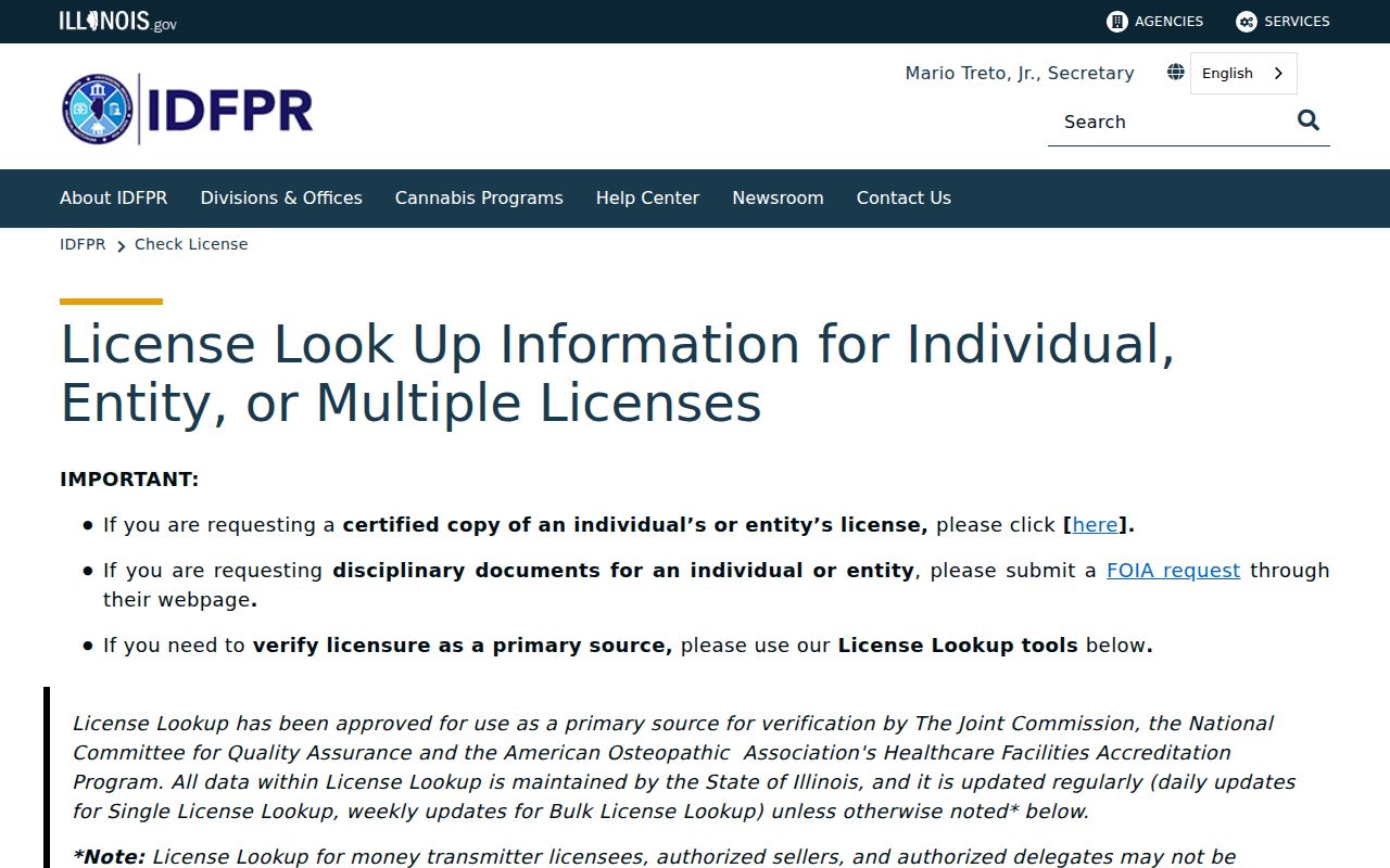 Illinois professional license lookup choices for a Tinley Park identity cross-check